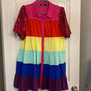 Rainbow Color Block Mini Dress
